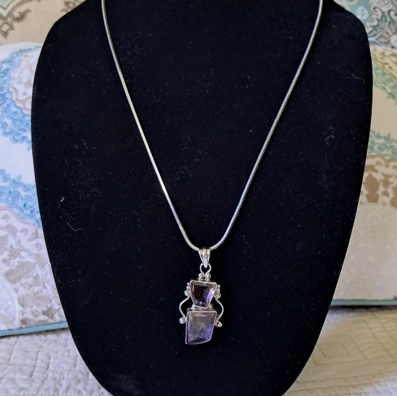Artisan Sterling Silver Handmade Ametrine Pendant with Italian Sterling Necklace - Picture 3 of 14
